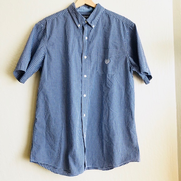 Chaps blue and white checkered shirt sleeves button down shirt in size Large - Picture 4 of 7